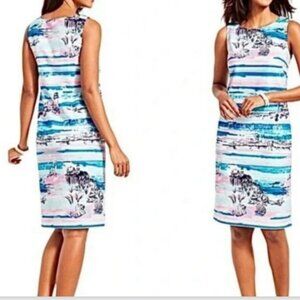 Talbots Size 10 Beach Sleeveless Shift Dress Coastal Nautical White Pink Blue